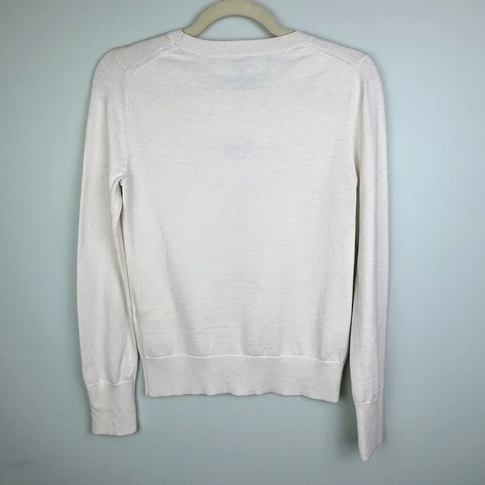 Kate Spade Cocktail Kiss Sweater Cream Cotton Silk Knit Crewneck Pullover XS